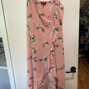 Jennifer Lopez Pink and Orange Asymmetrical Sundress Cowl Neck